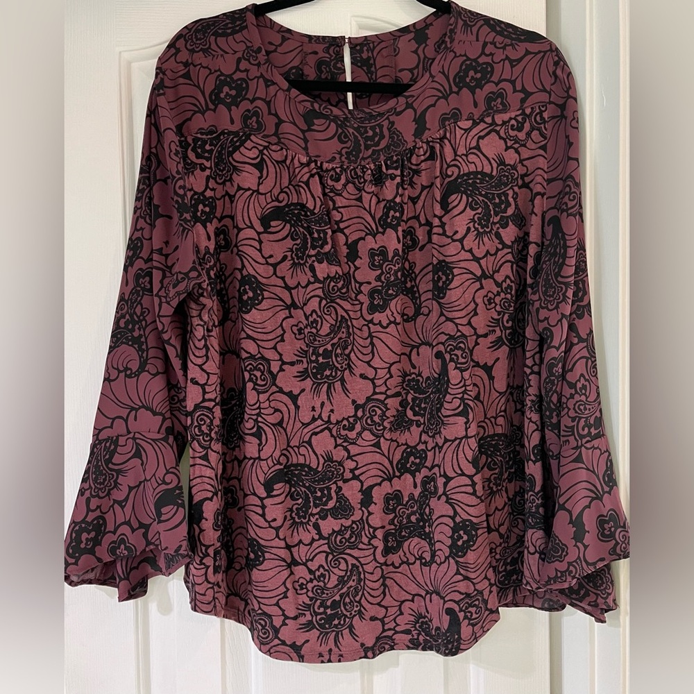 Loft Floral Patterned Women's Top - Black and Purple